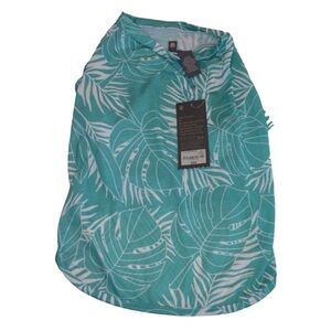Paw & Tail Pet Shirt Tropical Leaf Print Teal & White Size M 100% Polyester Mach